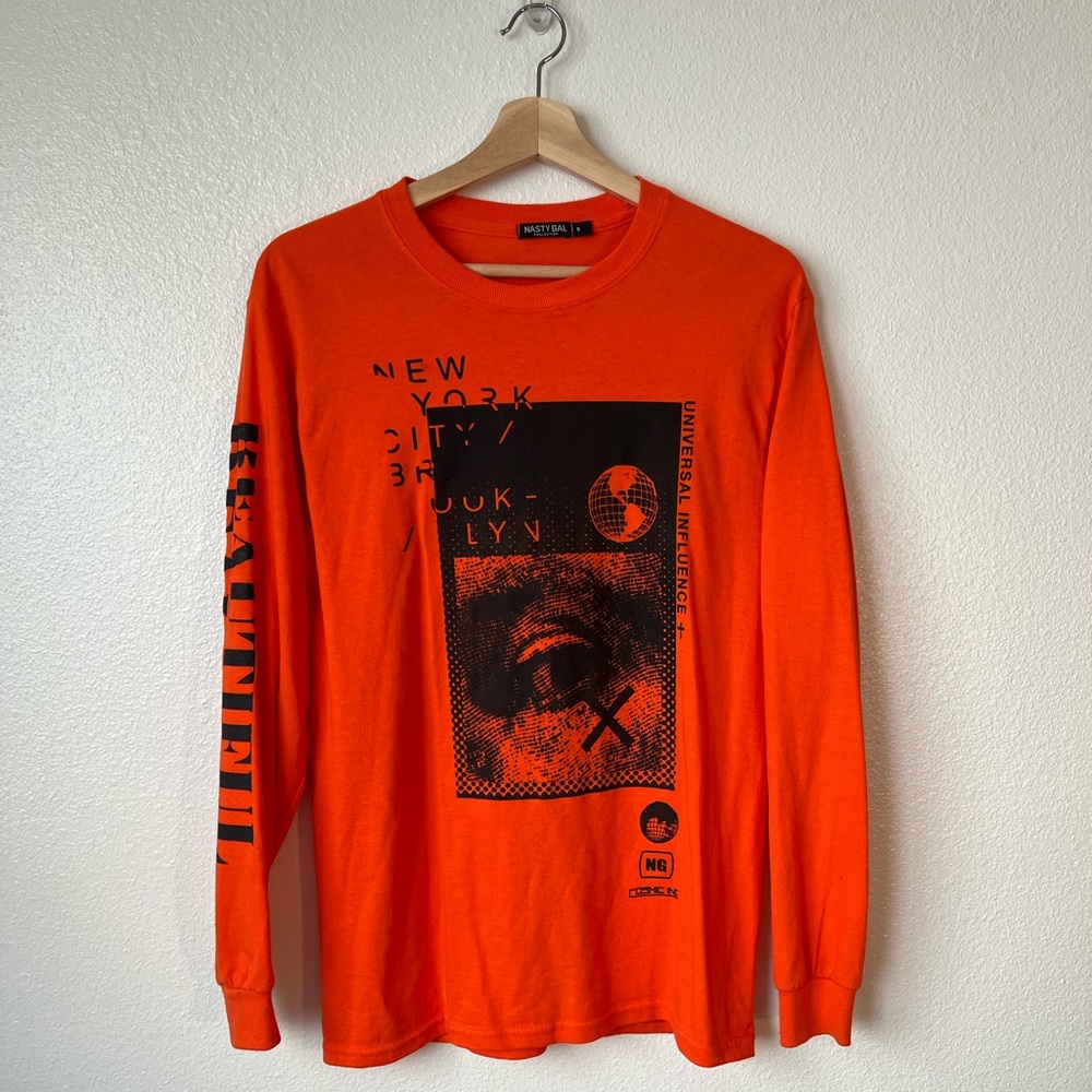Neon orange long-sleeve NYC/ Brooklyn shirt